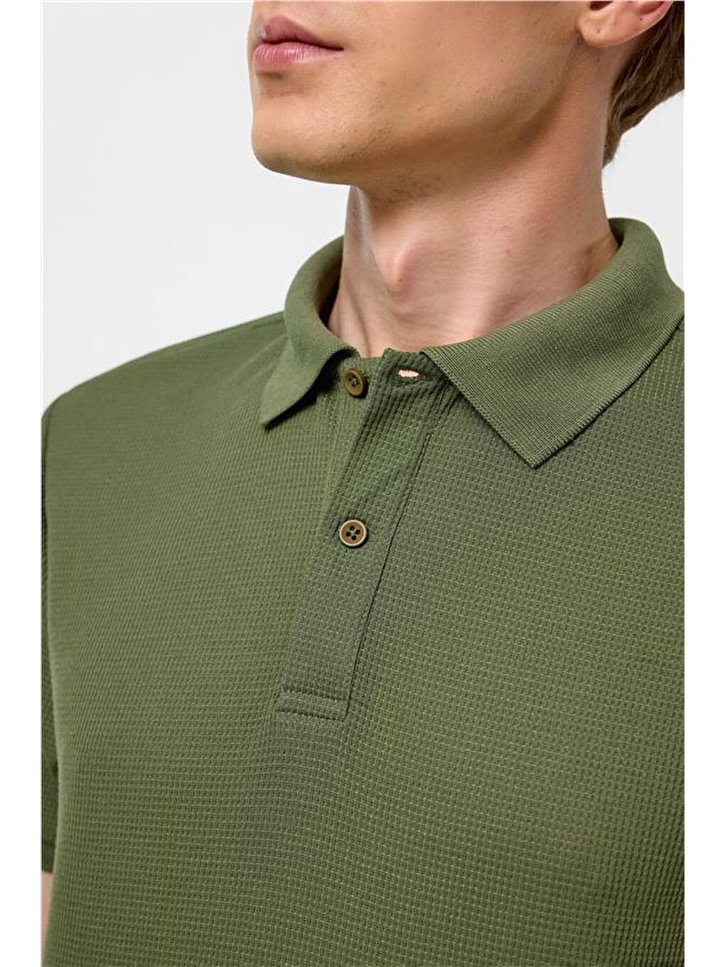 Haki Regular Armürlü Polo Yaka Tişört-3