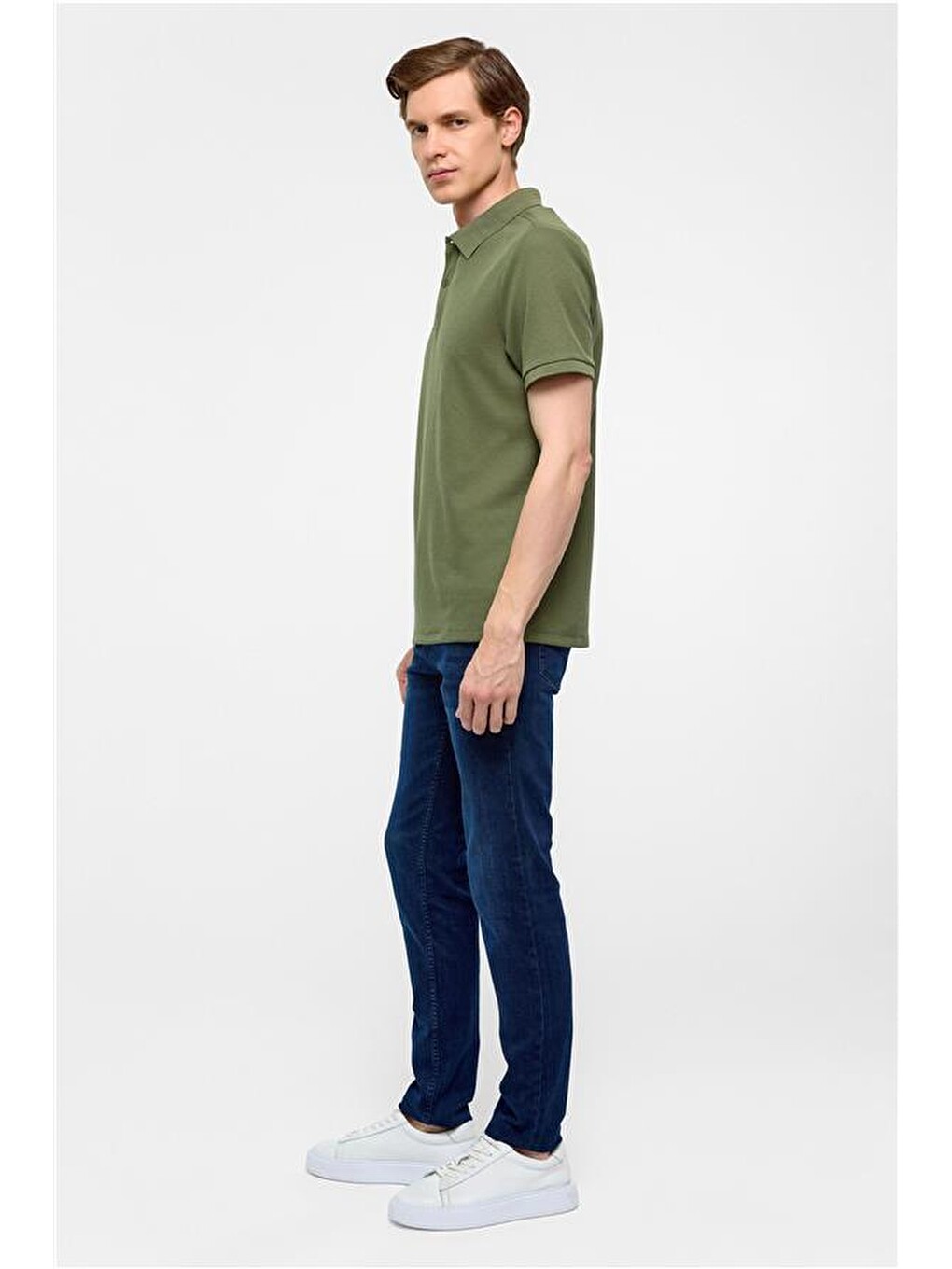 Haki Regular Armürlü Polo Yaka Tişört-4