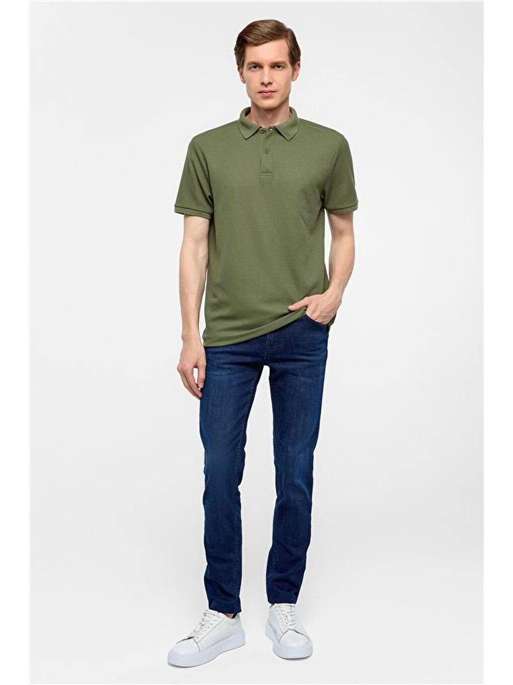 Haki Regular Armürlü Polo Yaka Tişört-6