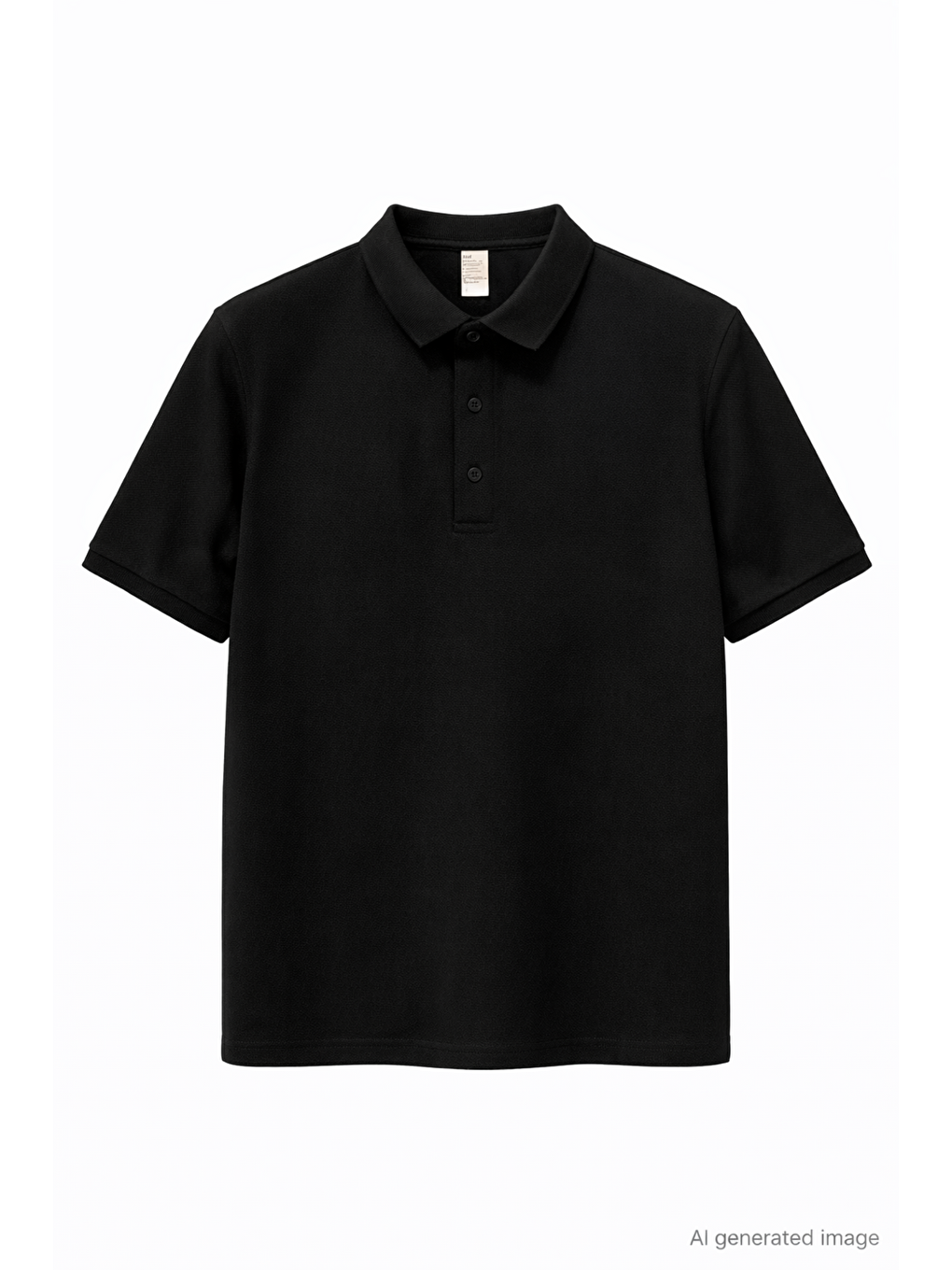 Yakası Düğmeli Yakalı Pike Düz T-Shirt - Siyah