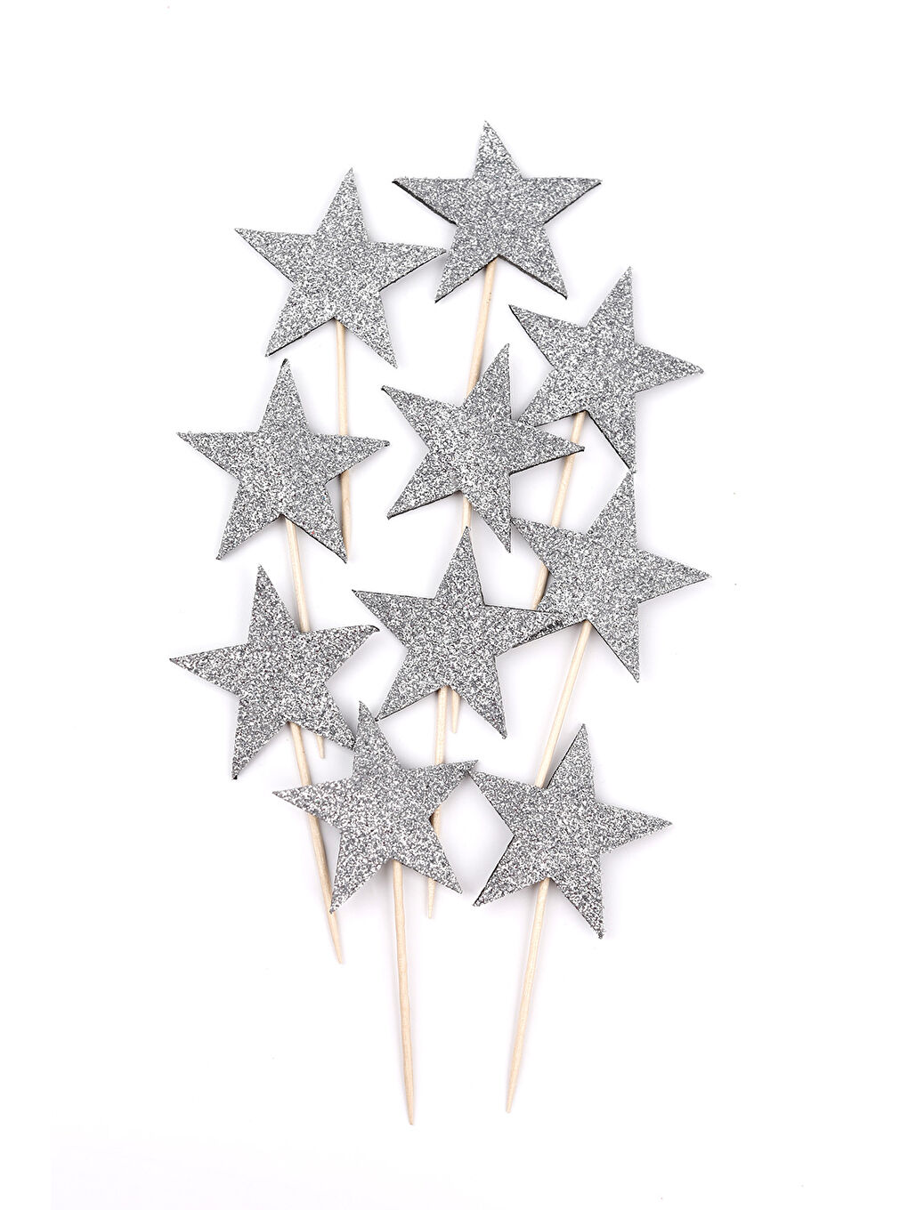 Gri Gümüş Simli 10'lu Yıldız Kürdan Set-2