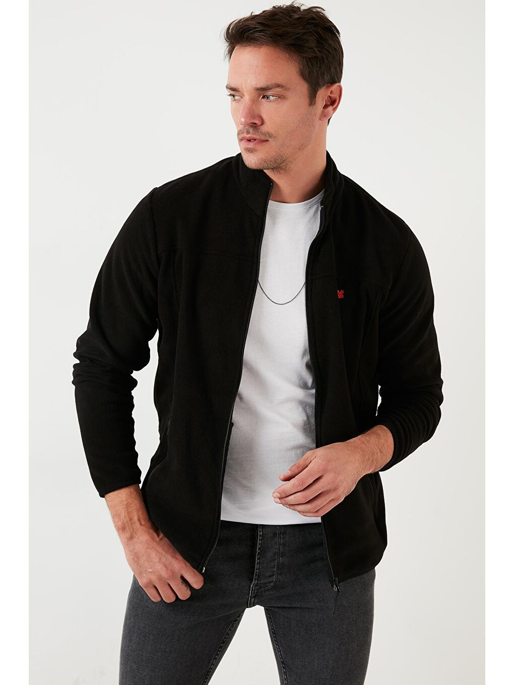 Siyah Dik Yaka Cepli  Kışlık Şardonlu Polar Fermuarlı Sweatshirt 5906004-2