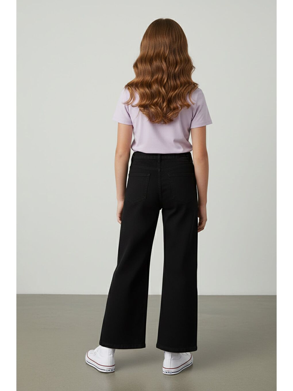 Siyah Yıldız Nakışlı Palazzo Kız Çocuk Pantolon-4