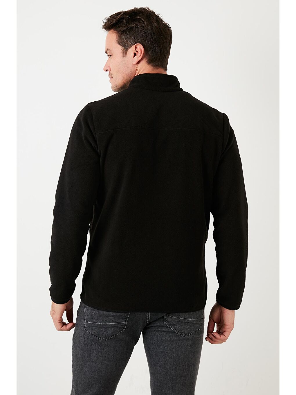Siyah Dik Yaka Cepli  Kışlık Şardonlu Polar Fermuarlı Sweatshirt 5906004-4