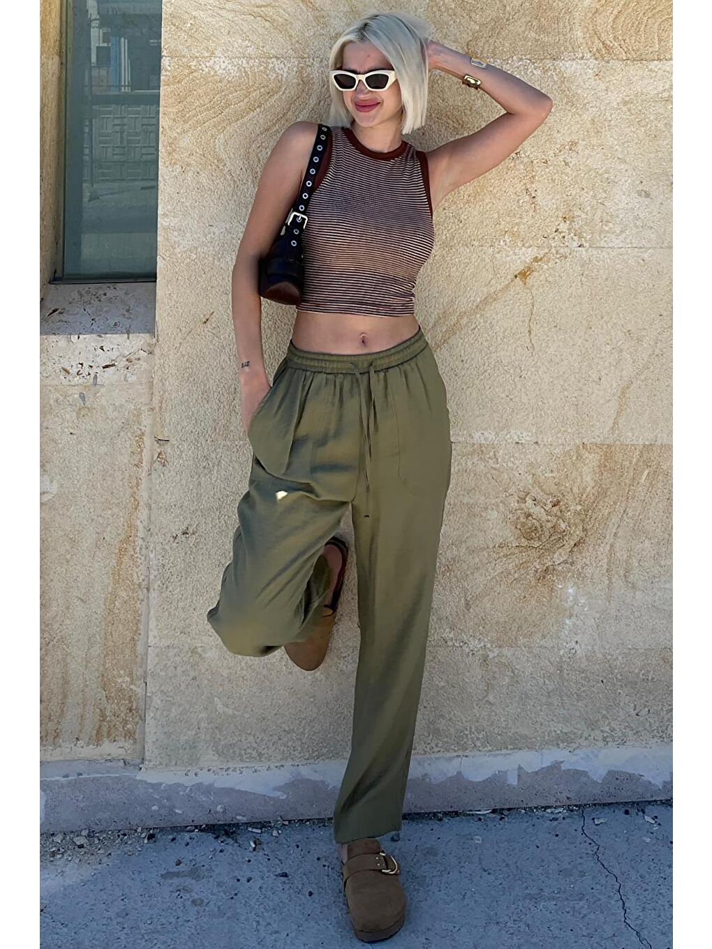 Haki Ayarlanabilir Bel Rahat Kesim Pantolon Mg2161-1