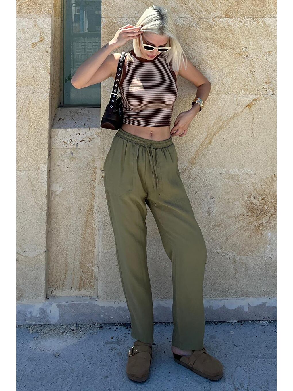 Haki Ayarlanabilir Bel Rahat Kesim Pantolon Mg2161-2