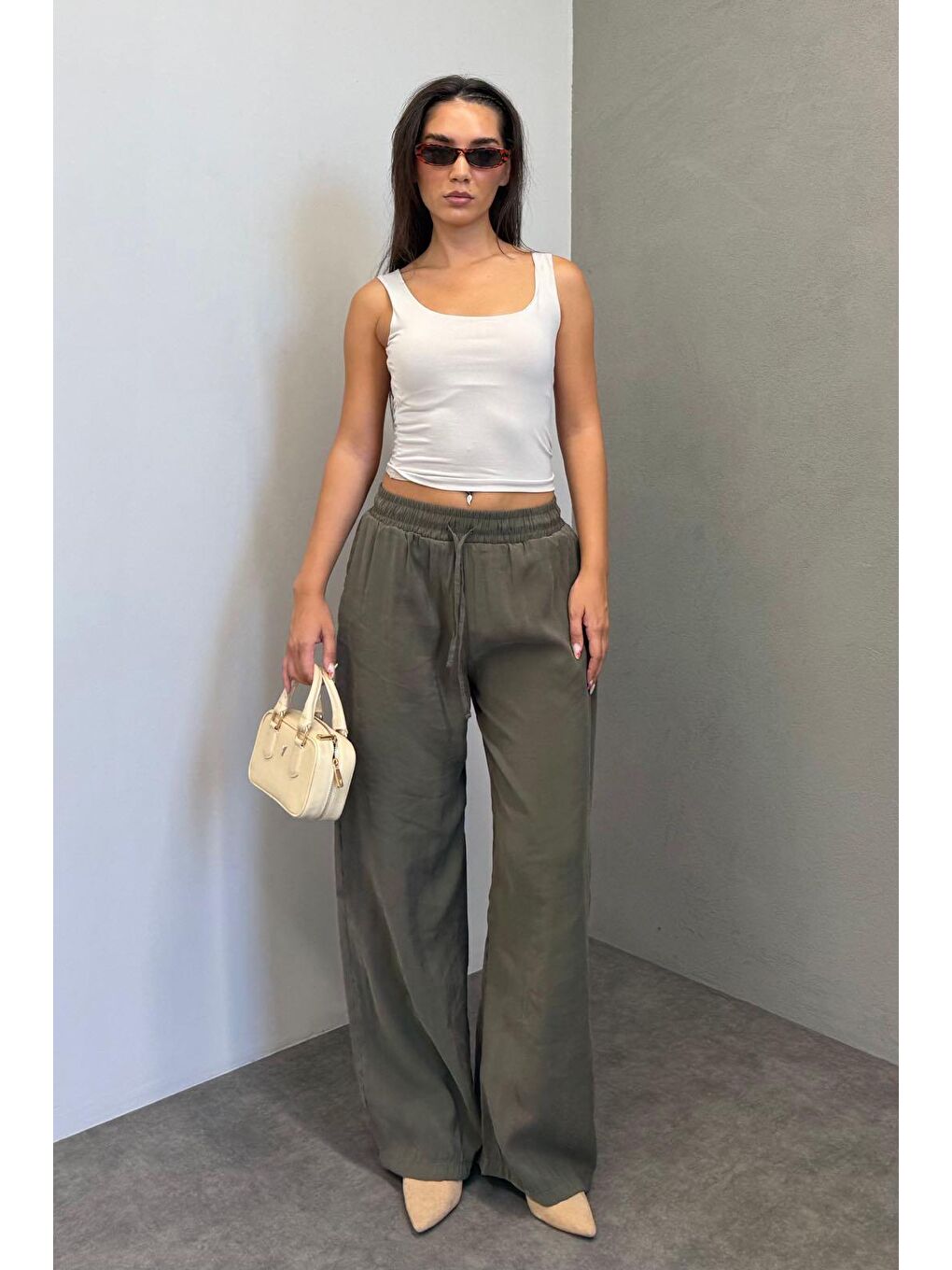 Haki Geniş Paça Kadın Pantolon Mg1982-1