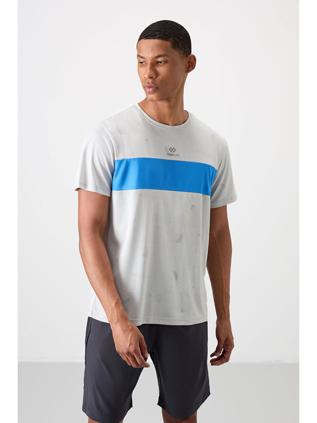 Bej Taş Polyester Nefes Alan Jakarlı İnce Esnek Standart Fit Erkek Performans Tişört - 88398-6