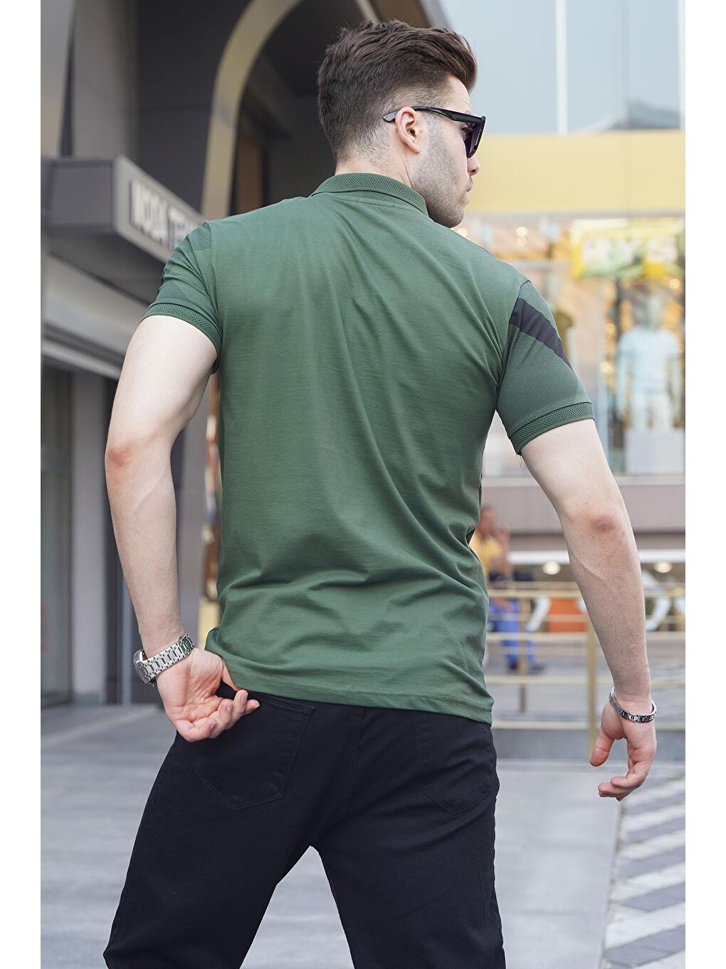 Madmext Haki Desenli Polo Yaka Erkek Tişört 6081 - 1