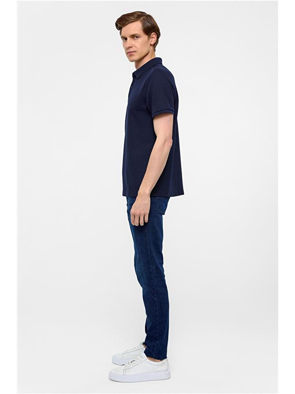 Lacivert Regular Armürlü Polo Yaka Tişört-5