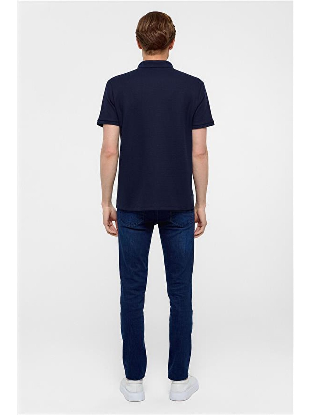 Lacivert Regular Armürlü Polo Yaka Tişört-6