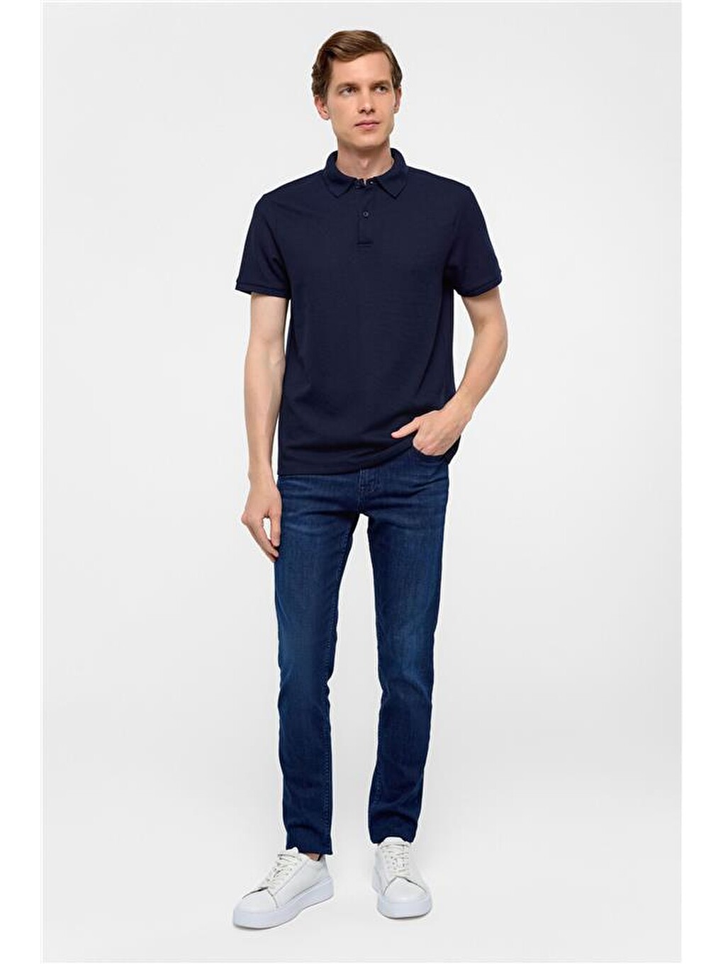 Lacivert Regular Armürlü Polo Yaka Tişört-7