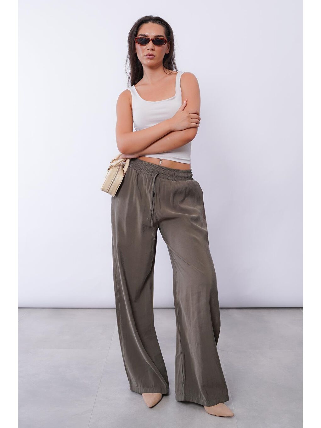 Haki Geniş Paça Kadın Pantolon Mg1982-5
