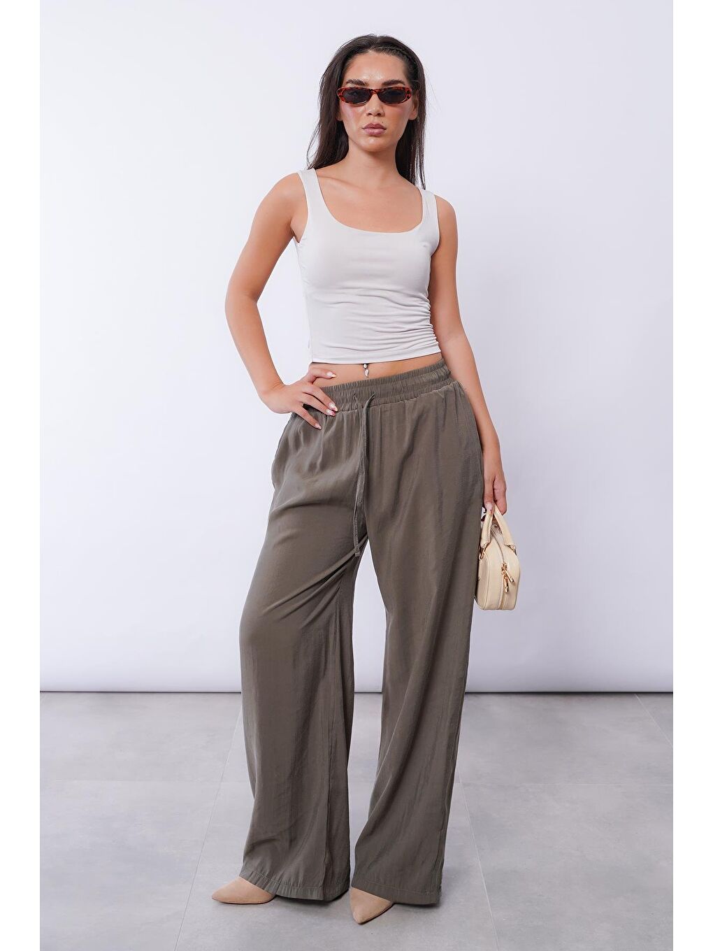 Haki Geniş Paça Kadın Pantolon Mg1982-6