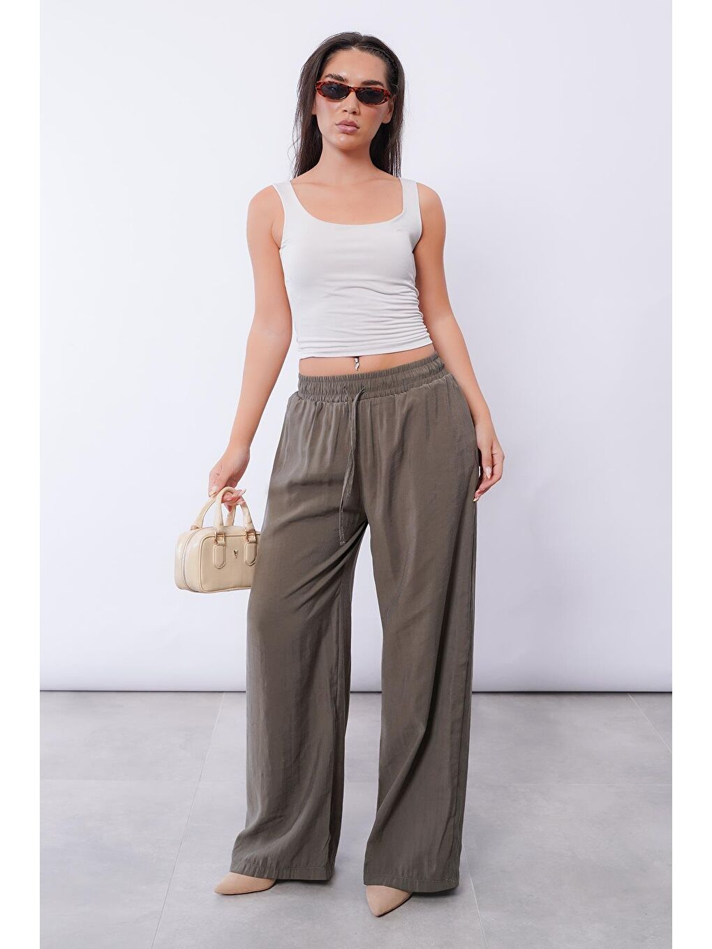 Haki Geniş Paça Kadın Pantolon Mg1982-7