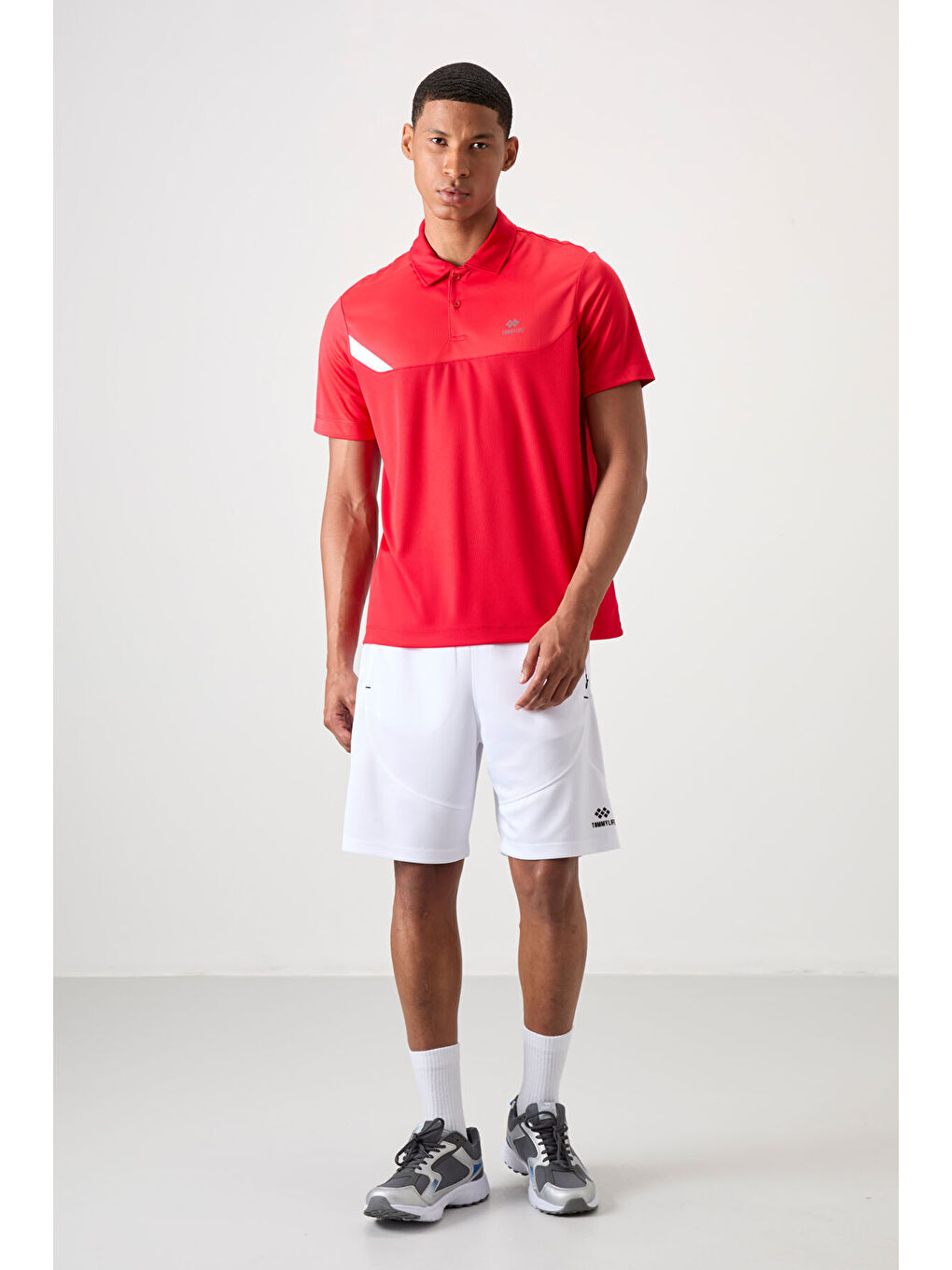 Kırmızı Polyester Nefes Alan Dokulu İnce Esnek Standart Fit Polo Yaka Erkek Performans Tişört - 88-2