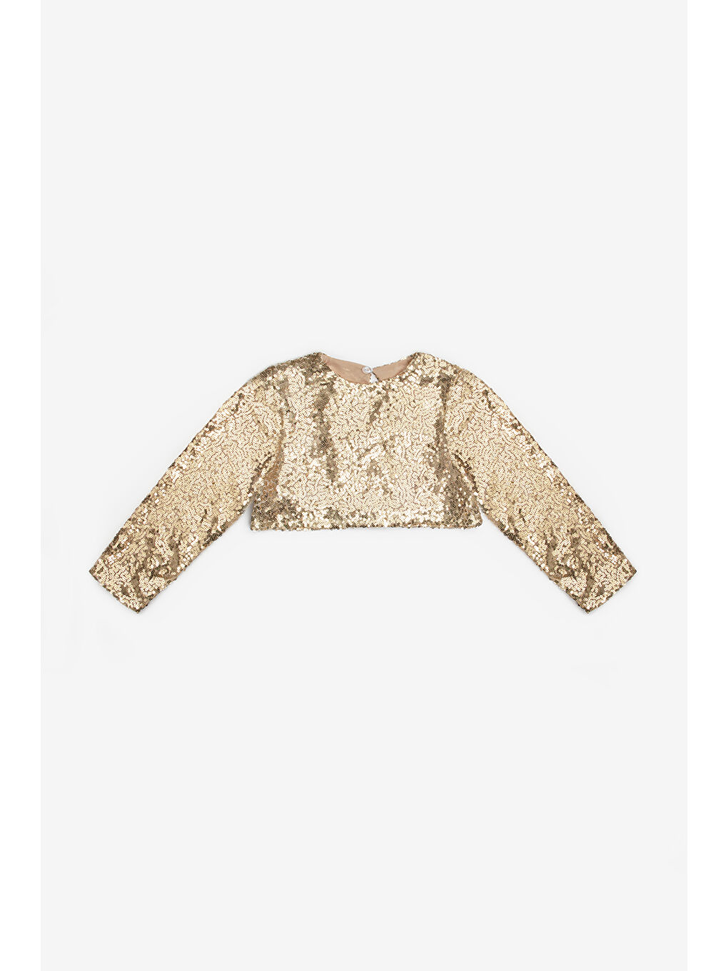 Sarı Altın Uzun Kollu Pullu Kız Çocuk Crop Bluz