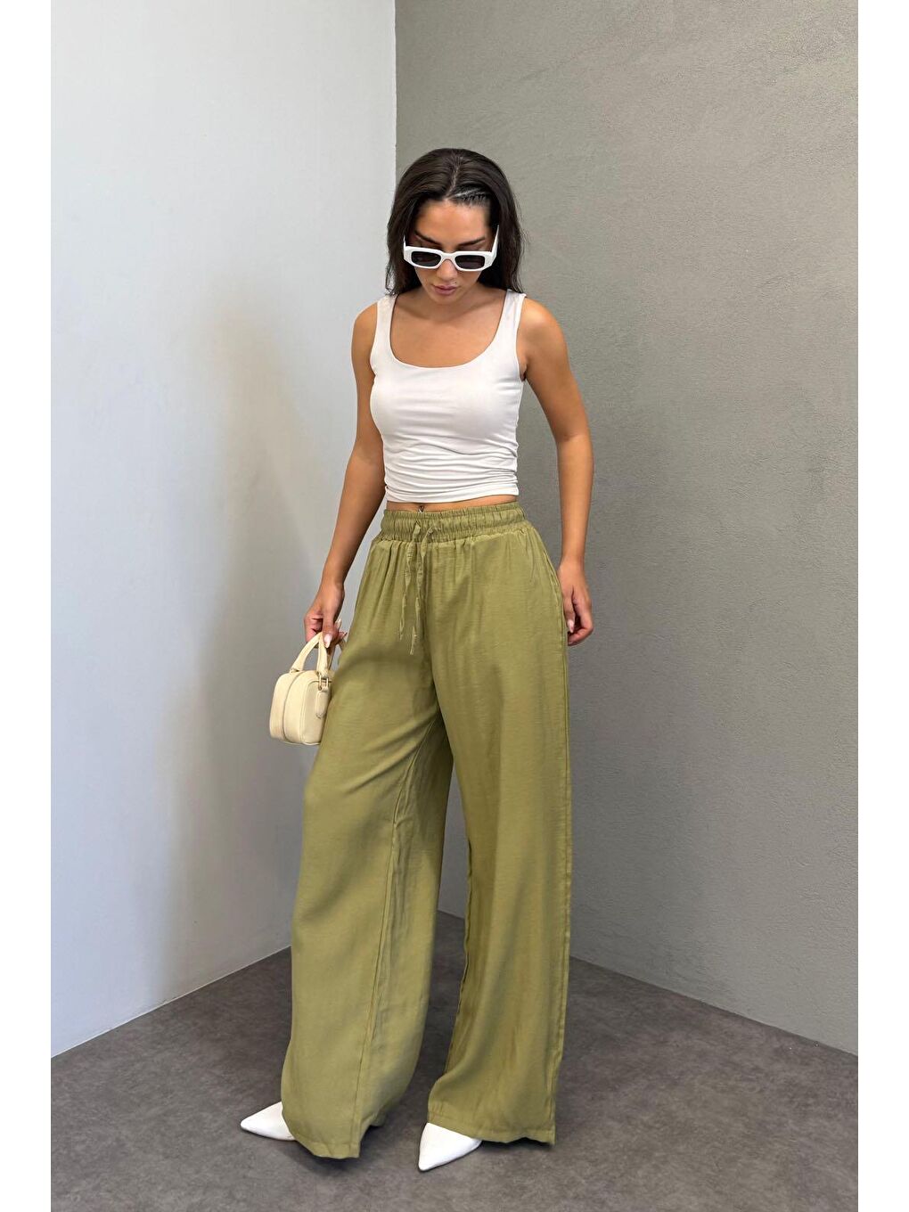 Yeşil Geniş Paça Kadın Pantolon Mg1982-1