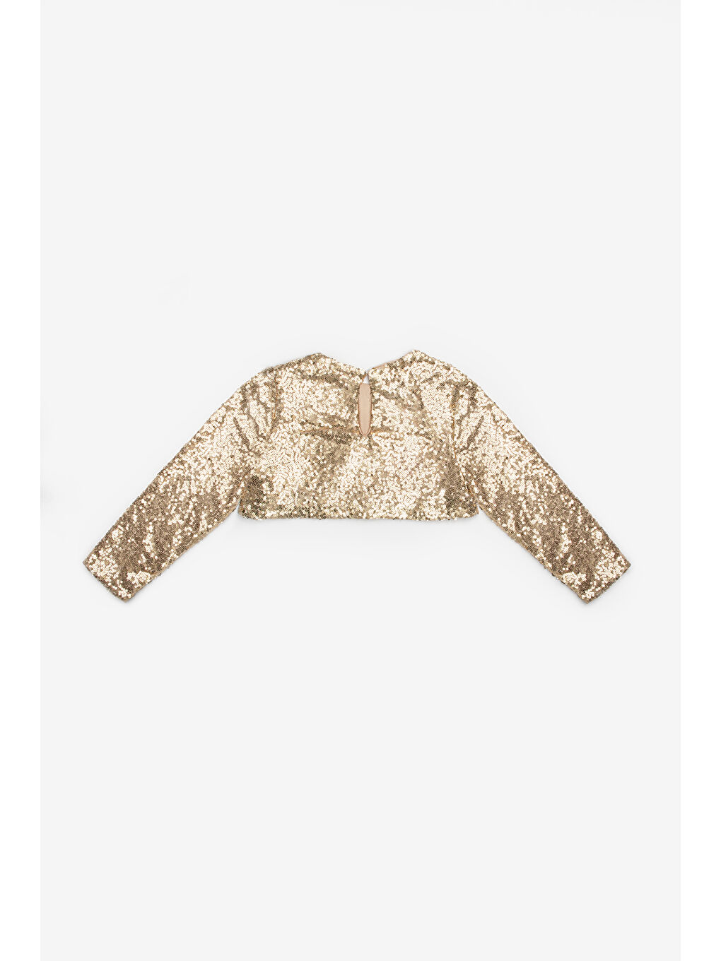 Sarı Altın Uzun Kollu Pullu Kız Çocuk Crop Bluz-1