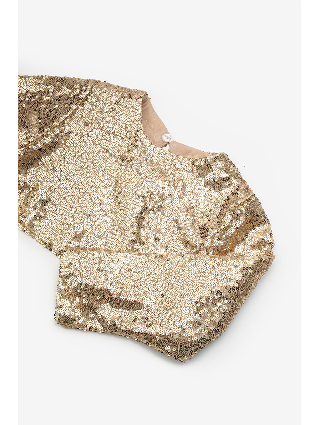 Sarı Altın Uzun Kollu Pullu Kız Çocuk Crop Bluz-2