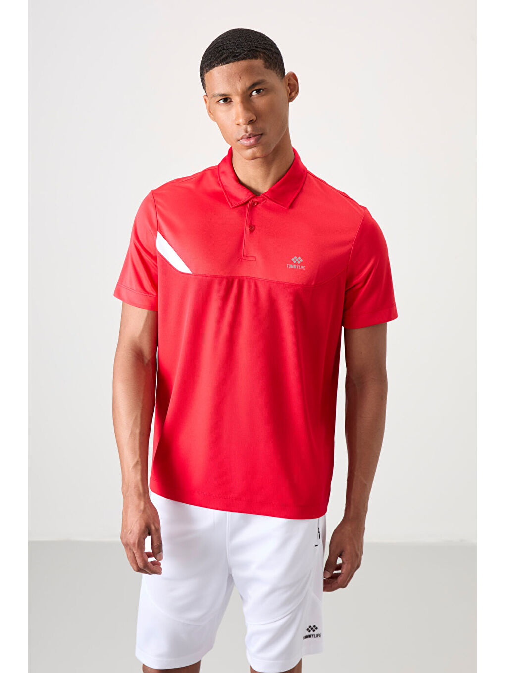 Kırmızı Polyester Nefes Alan Dokulu İnce Esnek Standart Fit Polo Yaka Erkek Performans Tişört - 88-6