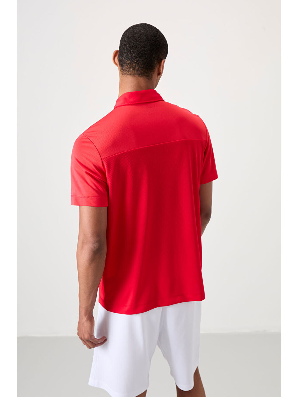 Kırmızı Polyester Nefes Alan Dokulu İnce Esnek Standart Fit Polo Yaka Erkek Performans Tişört - 88-8