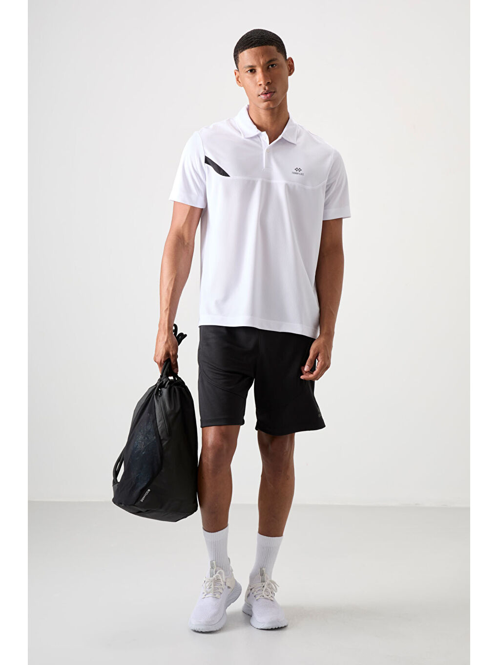 Beyaz Polyester Nefes Alan Dokulu İnce Esnek Standart Fit Polo Yaka Erkek Performans Tişört - 88402-6