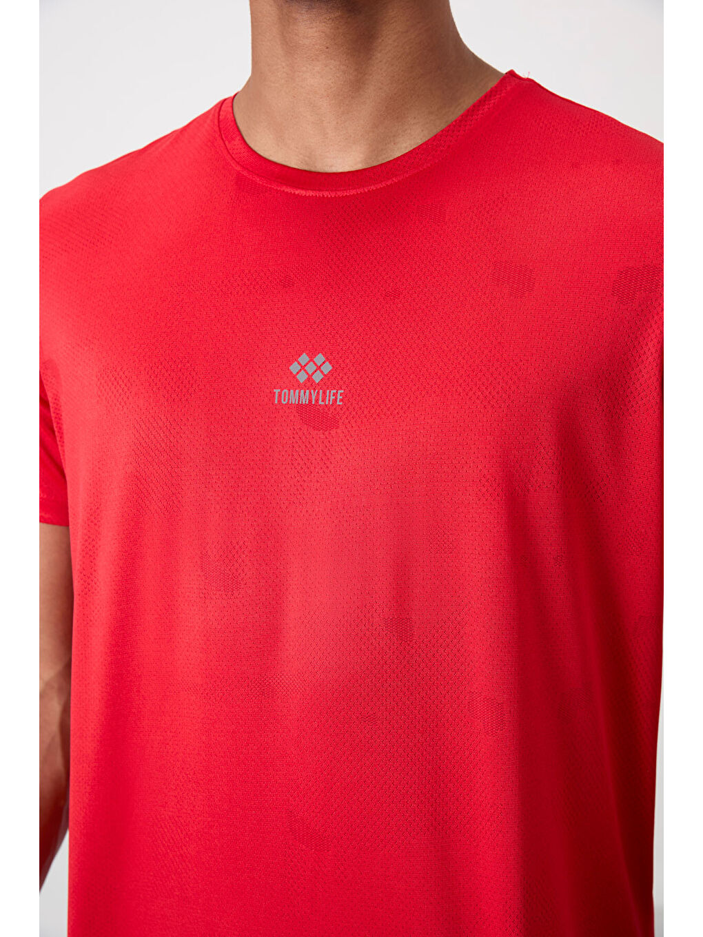 Kırmızı Polyester Nefes Alan Jakarlı İnce Esnek Standart Fit Erkek Performans Tişört - 88397-4