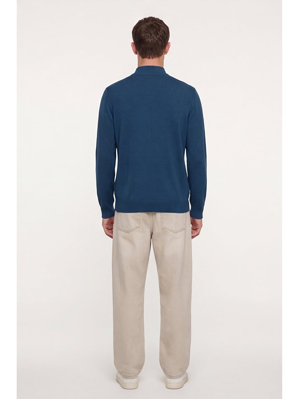 Petrol Slim Fit Yarım Balıkçı Yaka Yünlü Triko Kazak-3