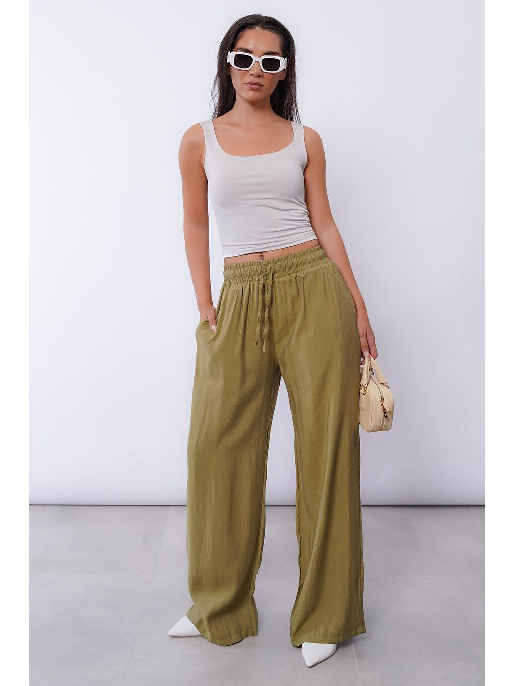 Yeşil Geniş Paça Kadın Pantolon Mg1982-6