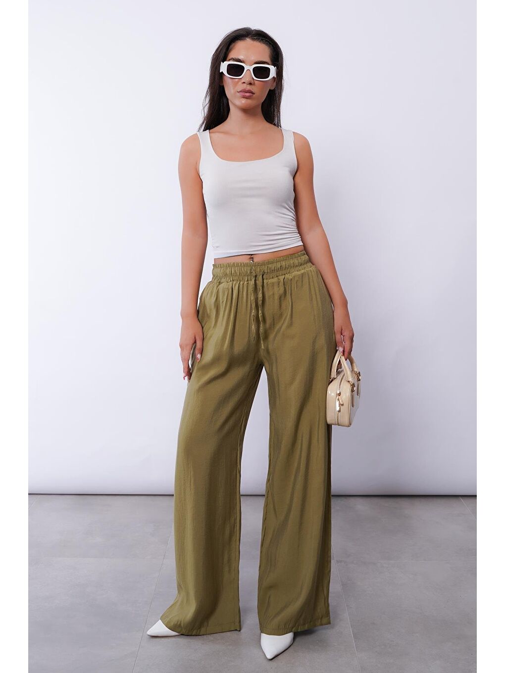 Yeşil Geniş Paça Kadın Pantolon Mg1982-7