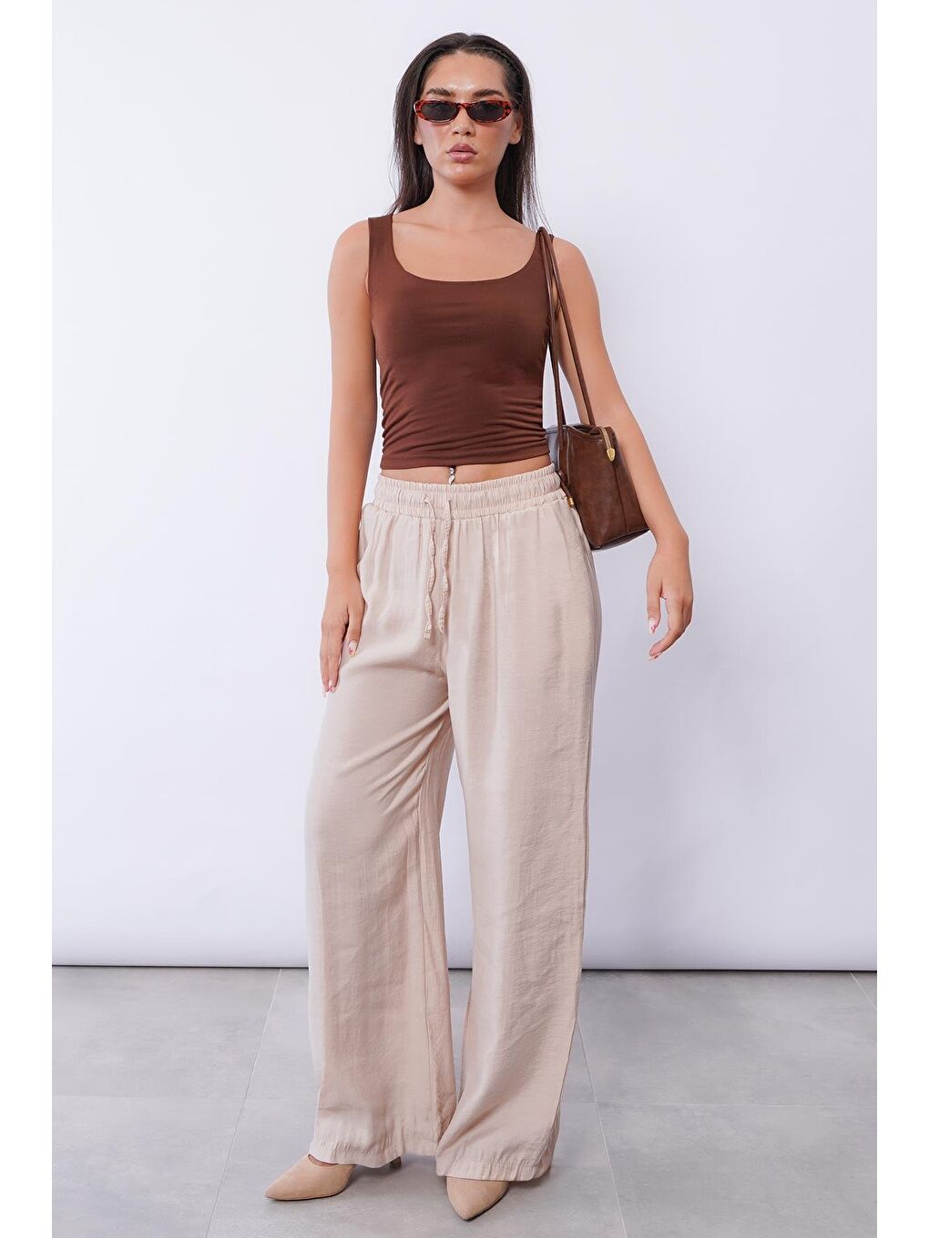 Bej Geniş Paça Kadın Pantolon Mg1982-7