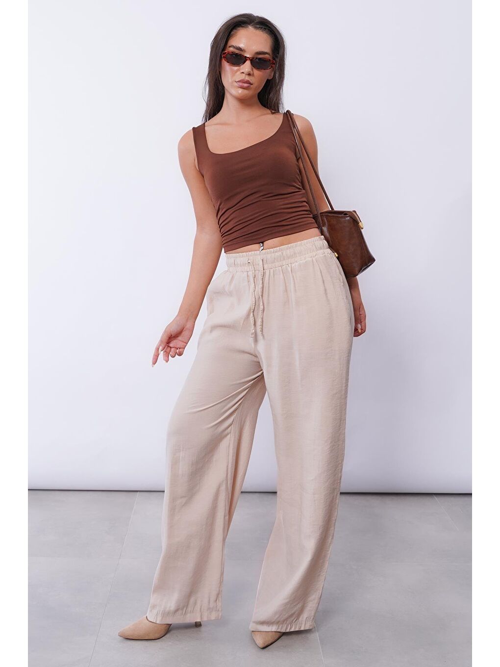 Bej Geniş Paça Kadın Pantolon Mg1982-8