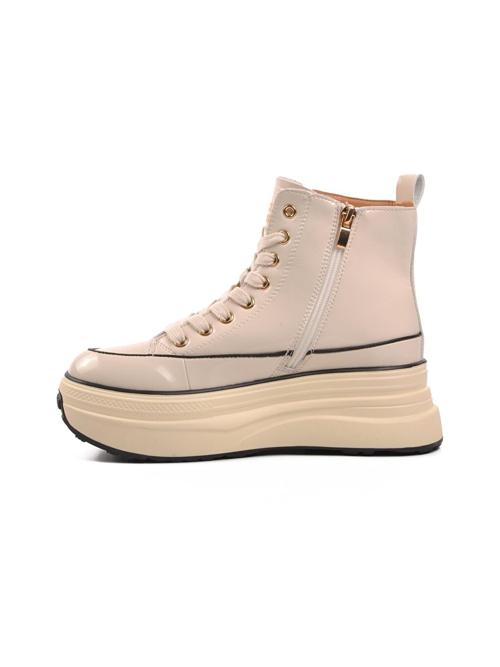 Bej Fermuarlı Bağcıklı Kadın Bot 23K336-1