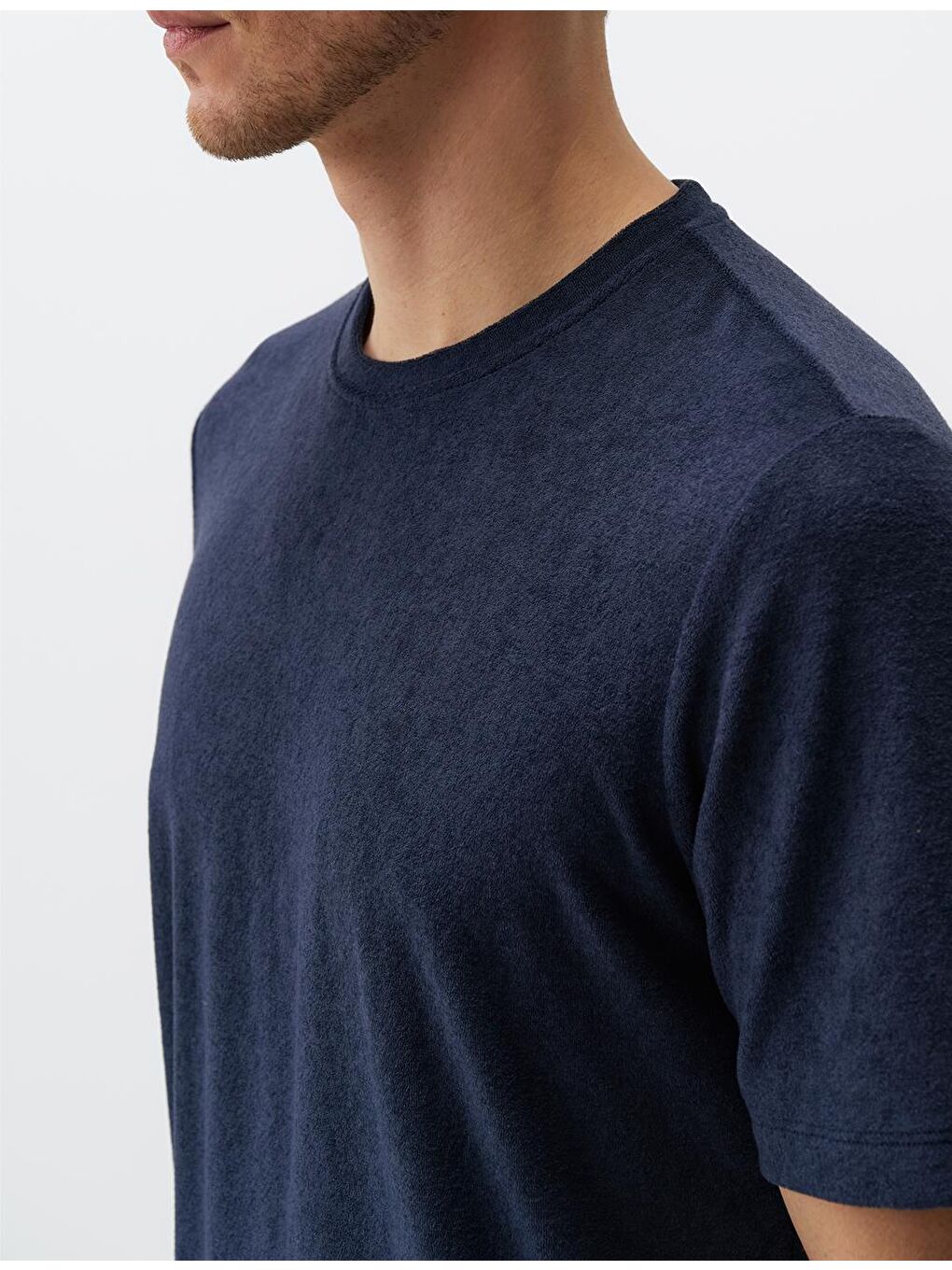 Lacivert Kısa Kollu Bisiklet Yaka Erkek Tişört-5