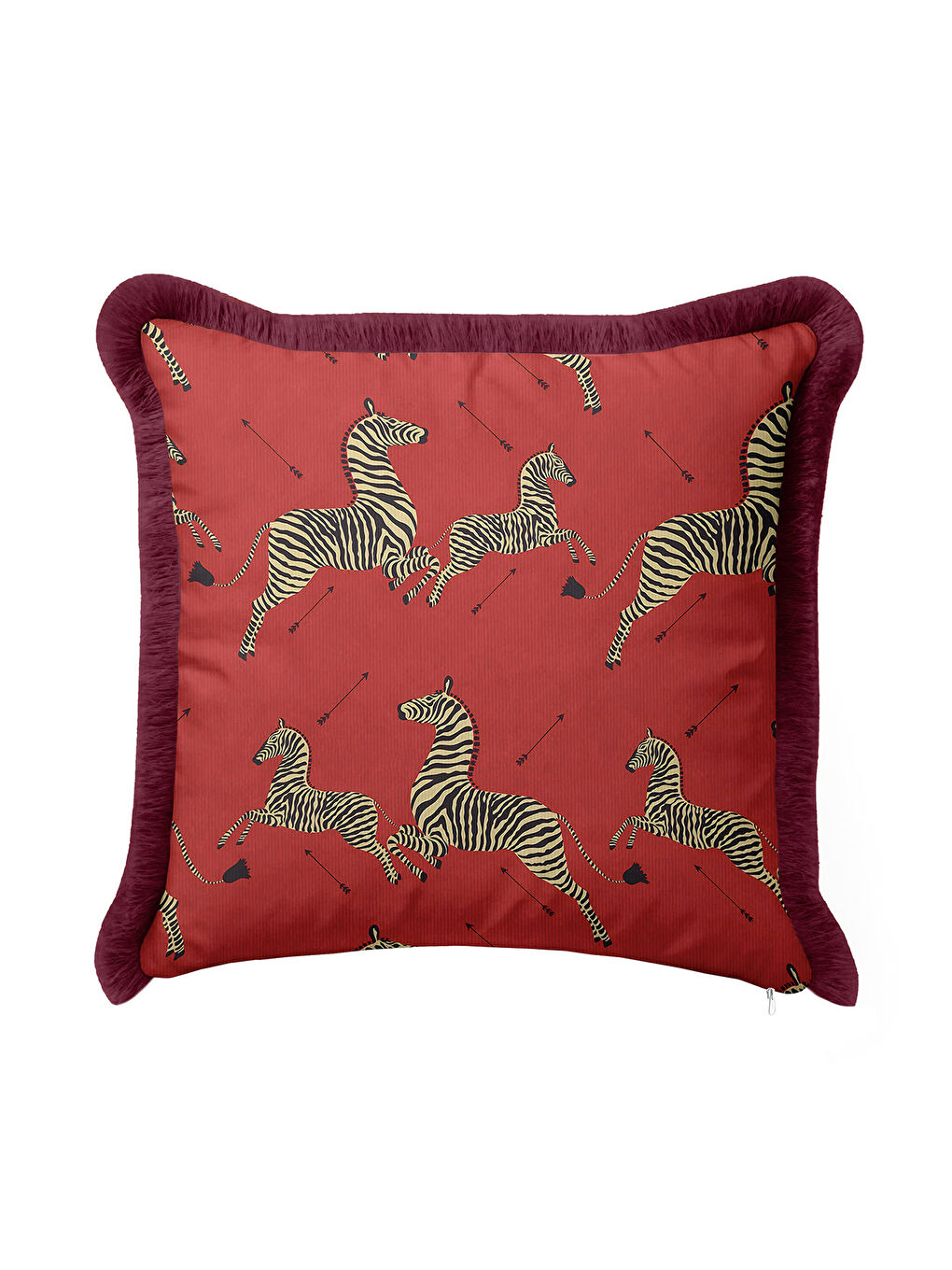 Karışık Lüks Zebra Motifli Saçaklı Yastık Kılıfı - Safari Bohem Kırmızı Altın Renkli Püsküllü Kırlent Kılıfı-4