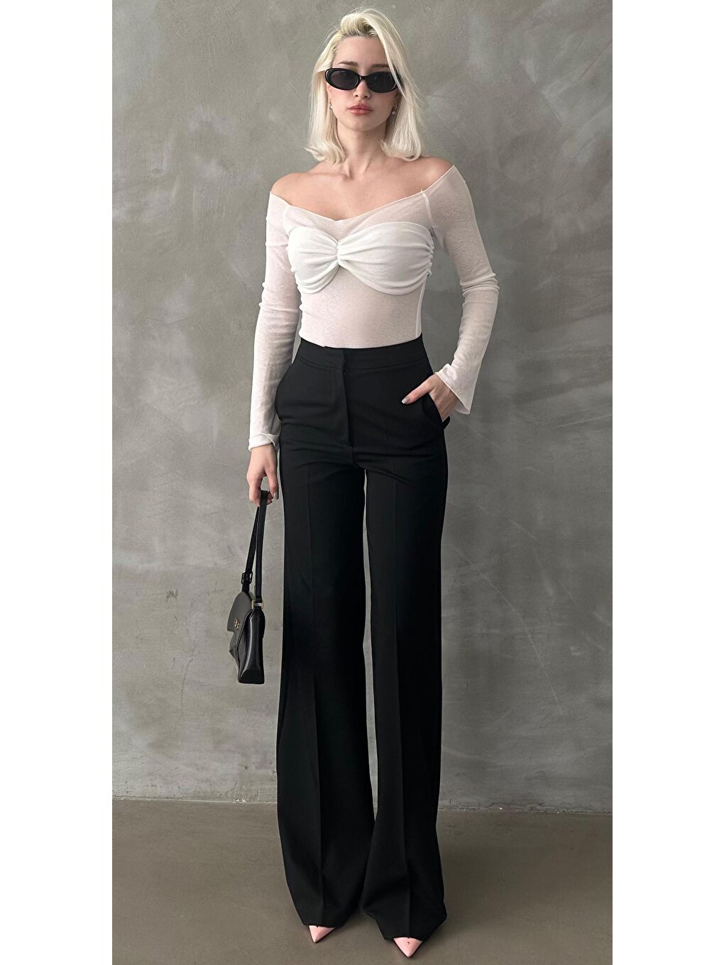 Siyah Yüksek Bel Kumaş Pantolon Mg2284-1