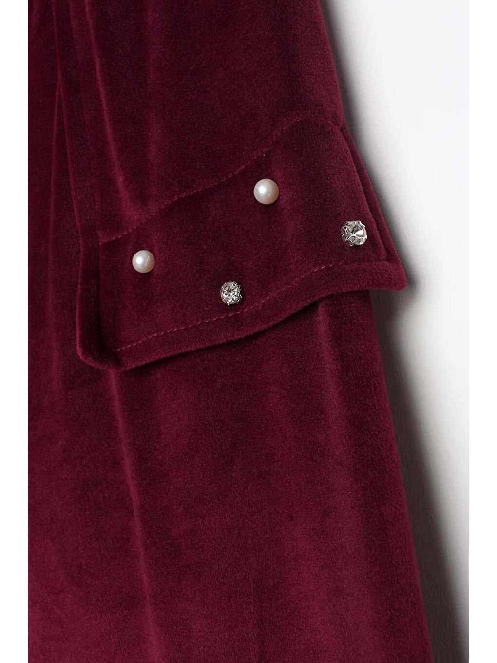 Bordo-Taş Ve Boncuk İşlemeli Kadife Eşofman Takım-5