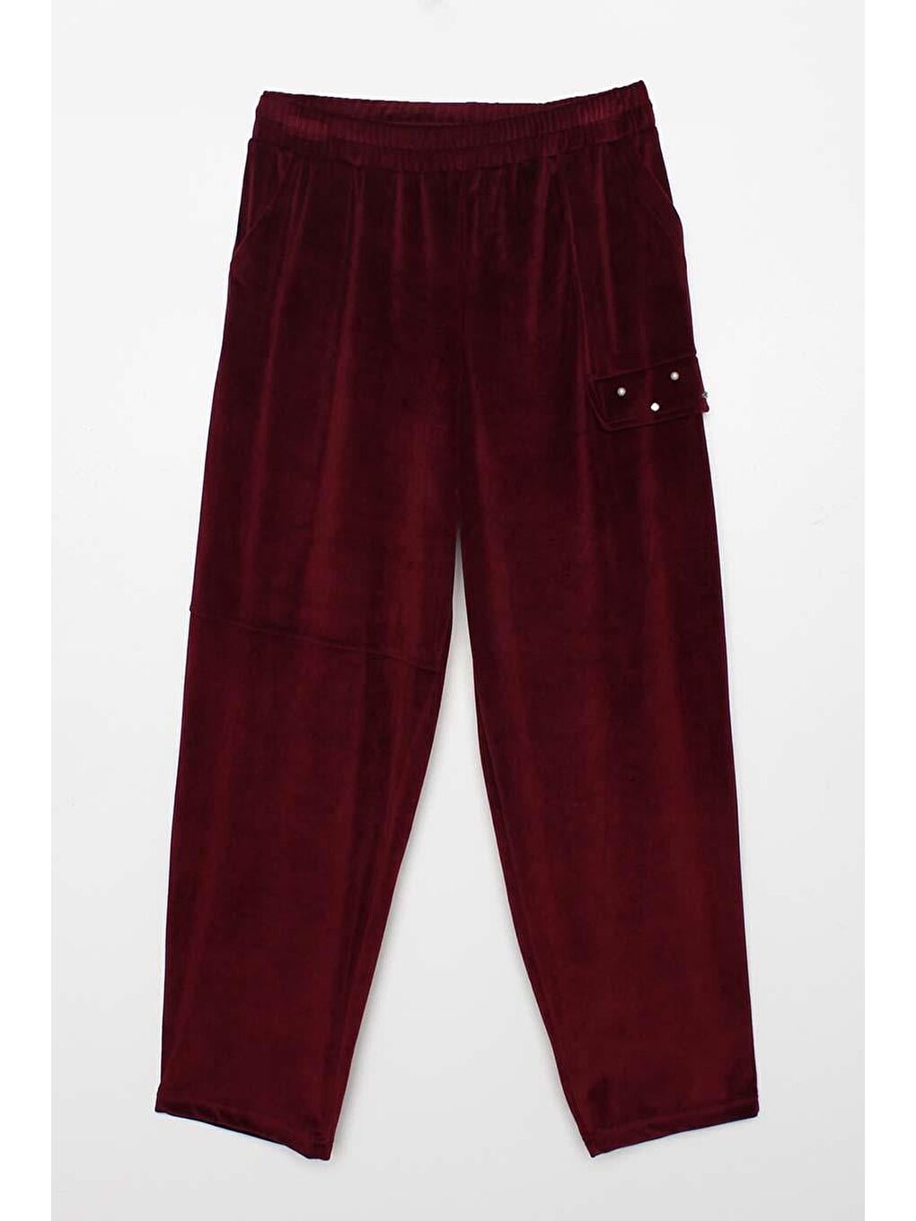 Bordo-Taş Ve Boncuk İşlemeli Kadife Eşofman Takım-7