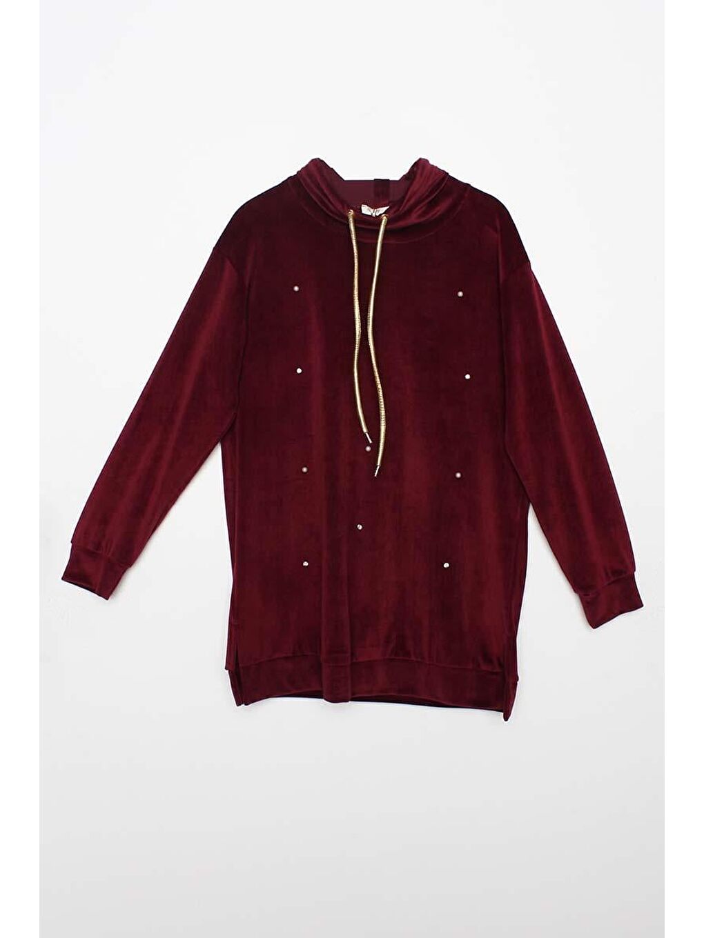 Bordo-Taş Ve Boncuk İşlemeli Kadife Eşofman Takım-8