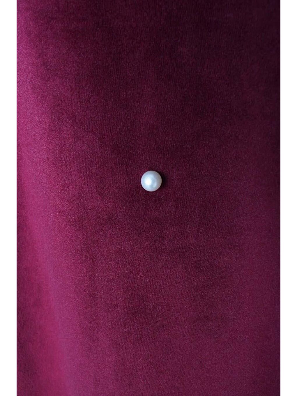 Bordo-Taş Ve Boncuk İşlemeli Kadife Eşofman Takım-9