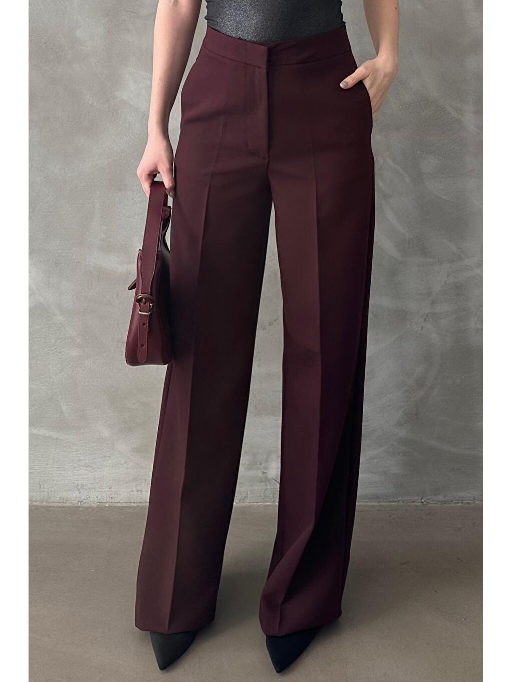 Bordo Yüksek Bel Kumaş Pantolon Mg2284-3