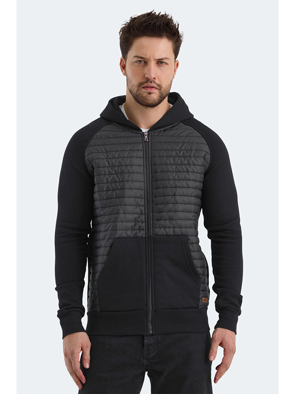 SLAZENGER BASS Erkek Fermuarlı Sweatshirt Siyah