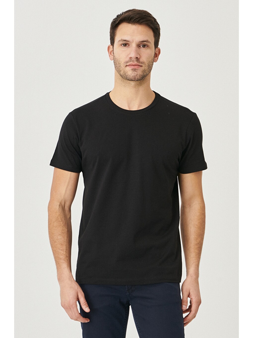 Erkek Gri Melanj-Koyu Gri-Siyah-Siyah Slim Fit 4'lü Tişört Paket-8