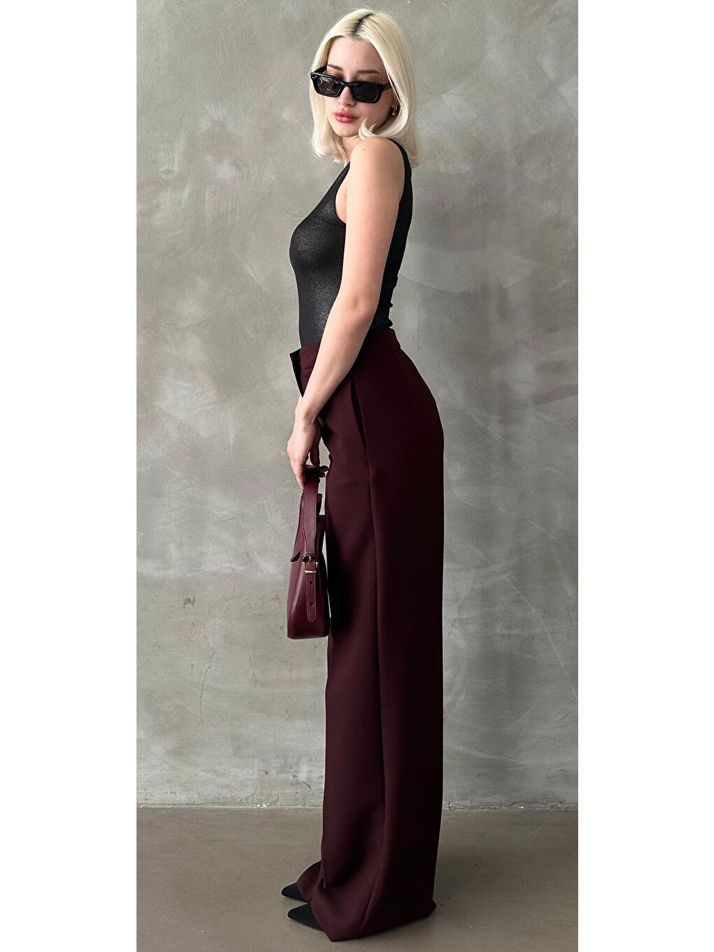 Bordo Yüksek Bel Kumaş Pantolon Mg2284-8