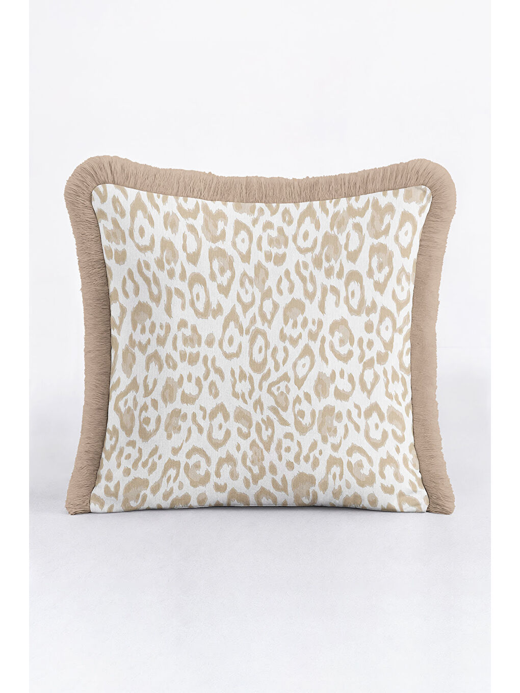 Karışık Leopar Motifli Saçaklı Yastık Kılıfı - Safari Bohem Bej Altın Renkli Püsküllü Kırlent Kılıfı-3