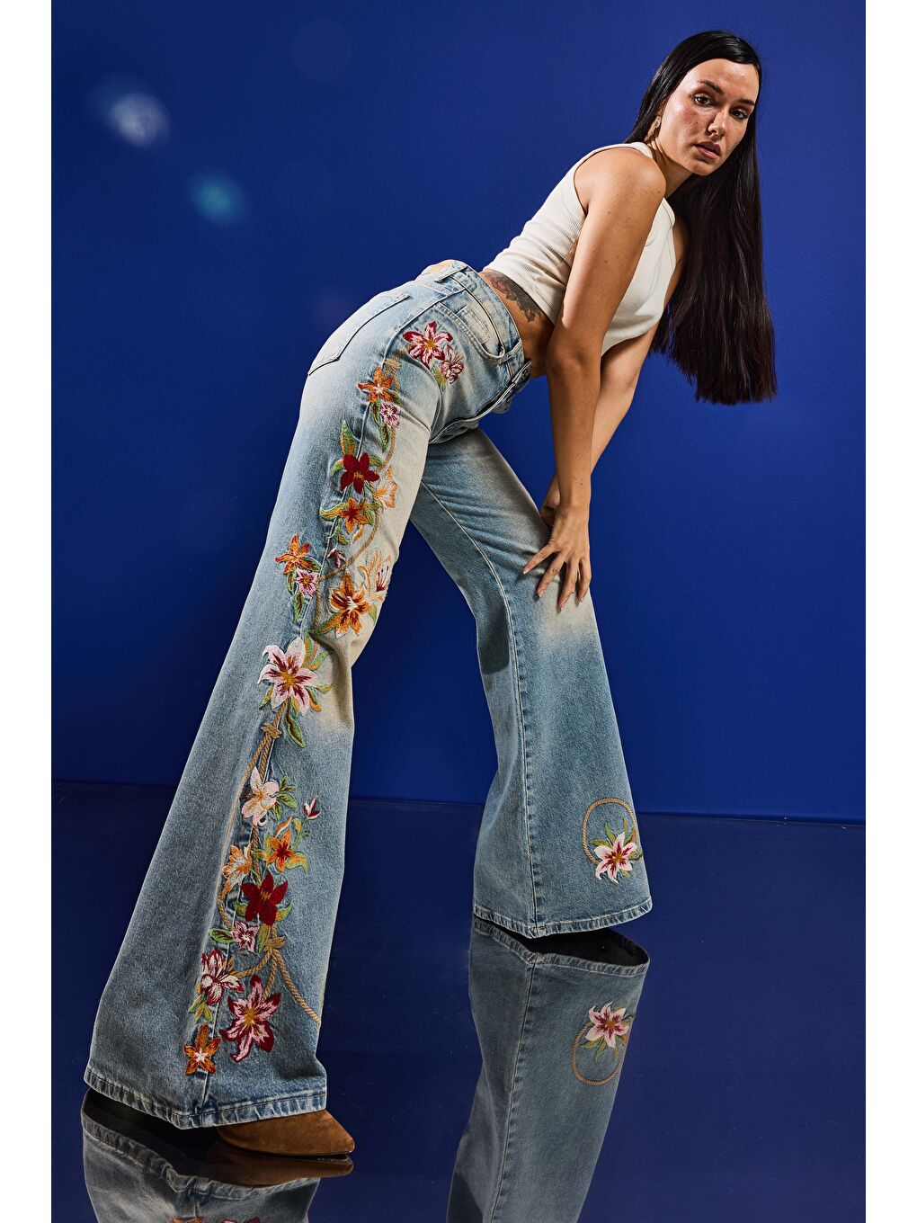 Mavi Kadın T.Kot Rengi 4s6-32 Flare Fit Elastan Kumaş Özel Nakış Detaylı Tasarım Denim Jean-2