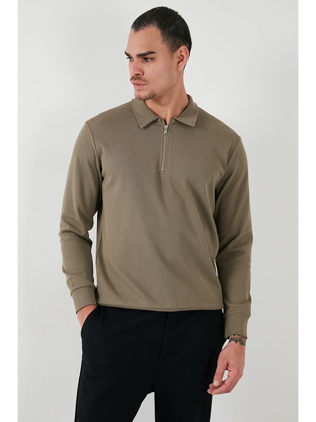 Buratti Bej Pamuklu Regular Fit Yarım Fermuarlı Polo Yaka Erkek Sweat 5905805 - 5