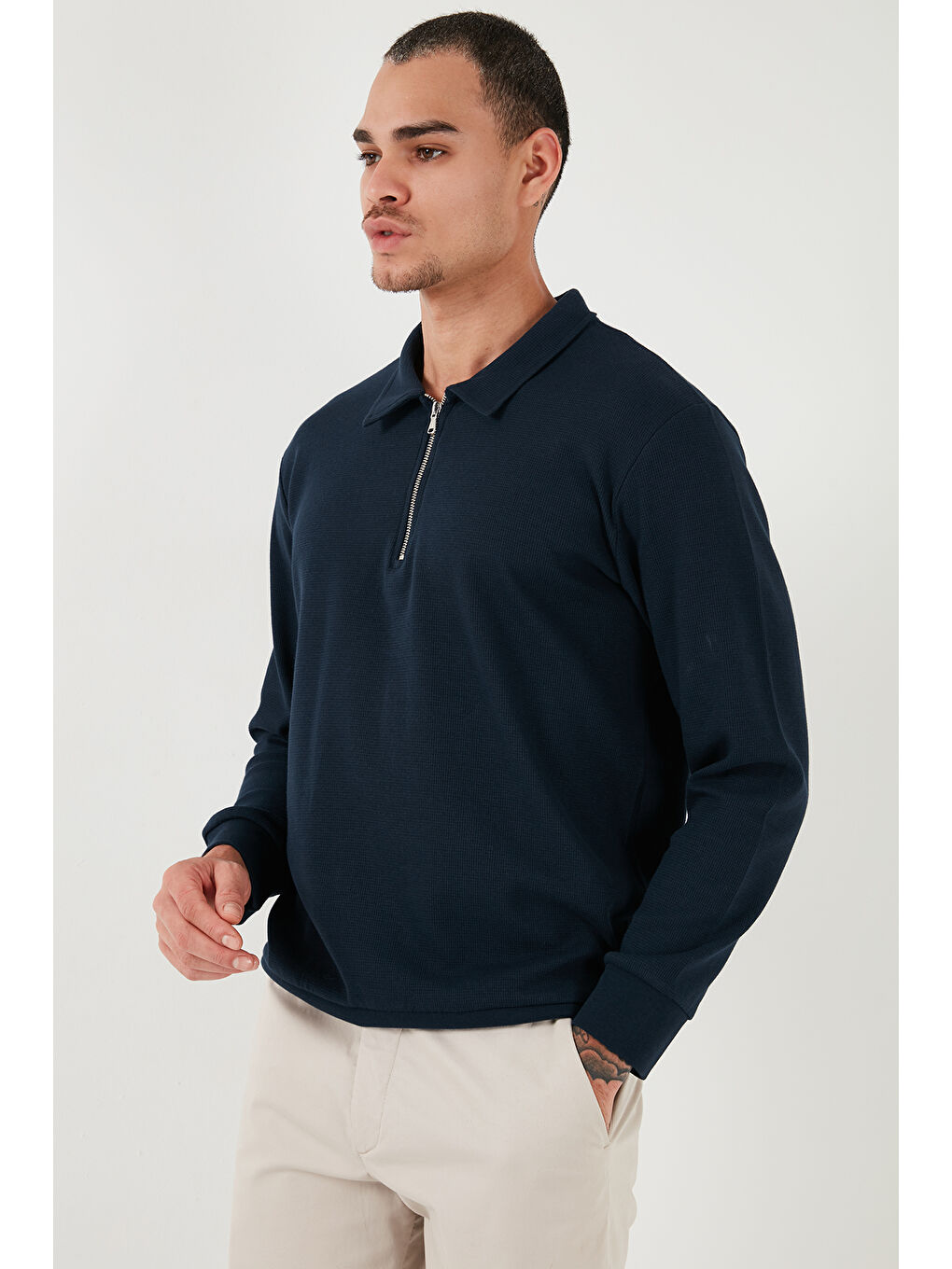 Buratti İndigo Pamuklu Regular Fit Yarım Fermuarlı Polo Yaka Erkek Sweat 5905805 - 3