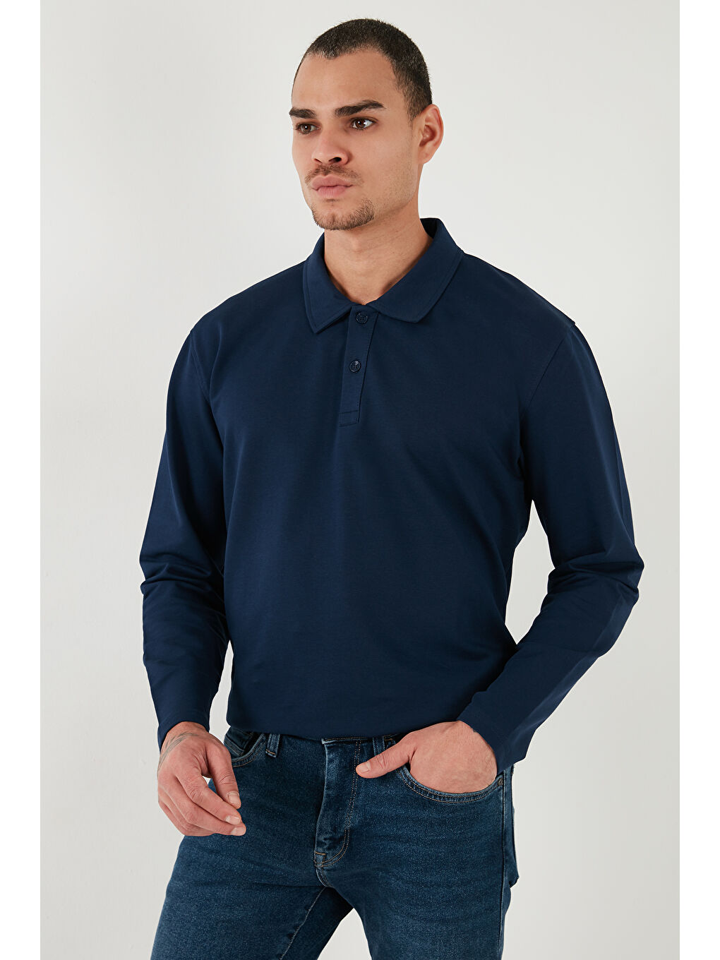 Buratti İndigo Streç Pamuklu Regular Fit Düğmeli Polo Yaka Erkek Sweat 5905727 - 4